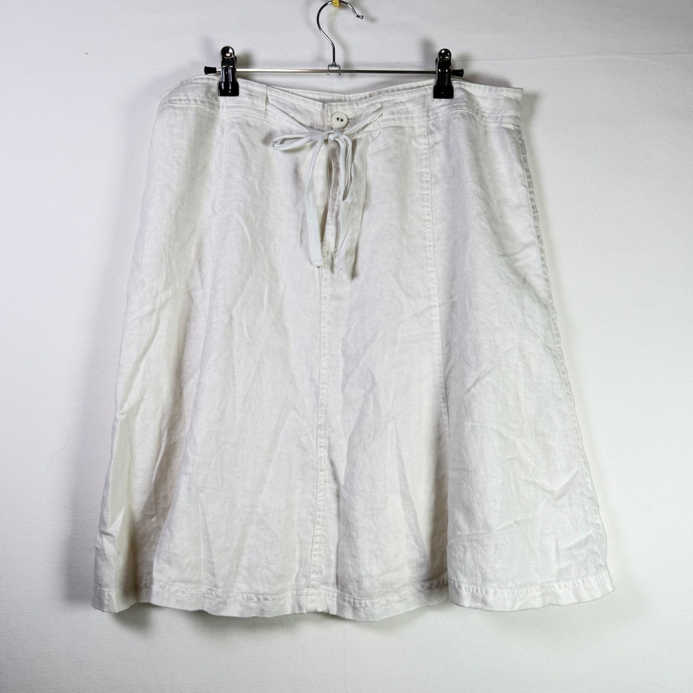 ALFANI White Linen Drawstring A-Line Lined Midi Skirt 14P
